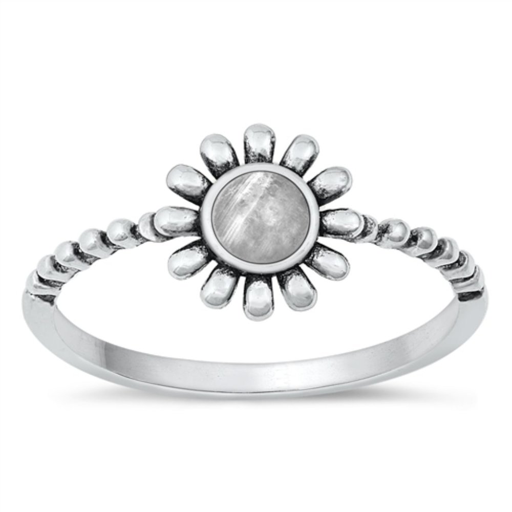 Moonstone flower sterling silver ring